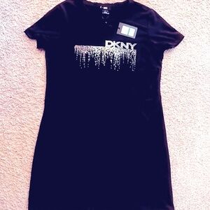 🔥NWT DKNY Black Mini Tee Shirt Dress Casual Crew Neck Short Sleeve